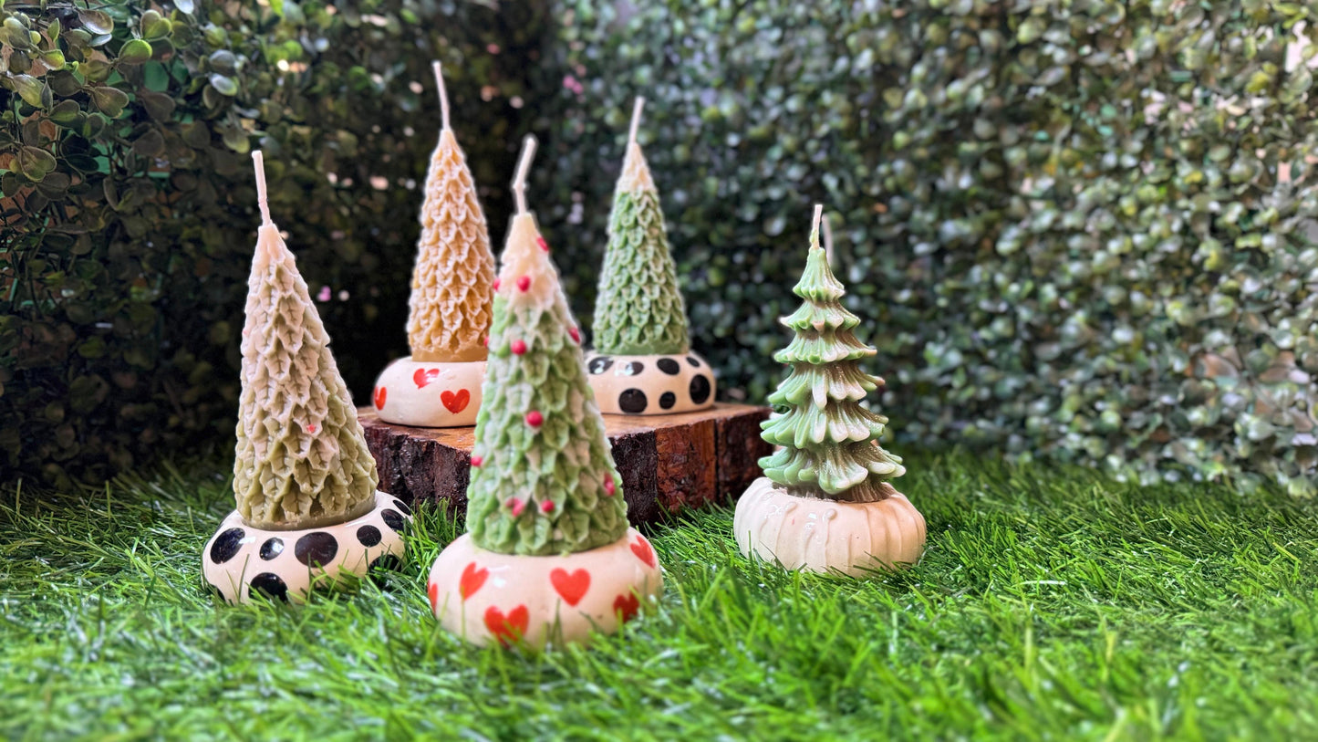 Pack of 5 Christmas Tree Shaped Candle Soy Wax with Ceramic Holders by Crafiteria