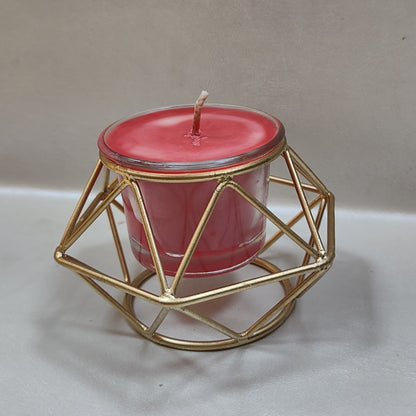 Soy Wax Scented Glass Candle with Metal Geometric Candle Holder in Golden 