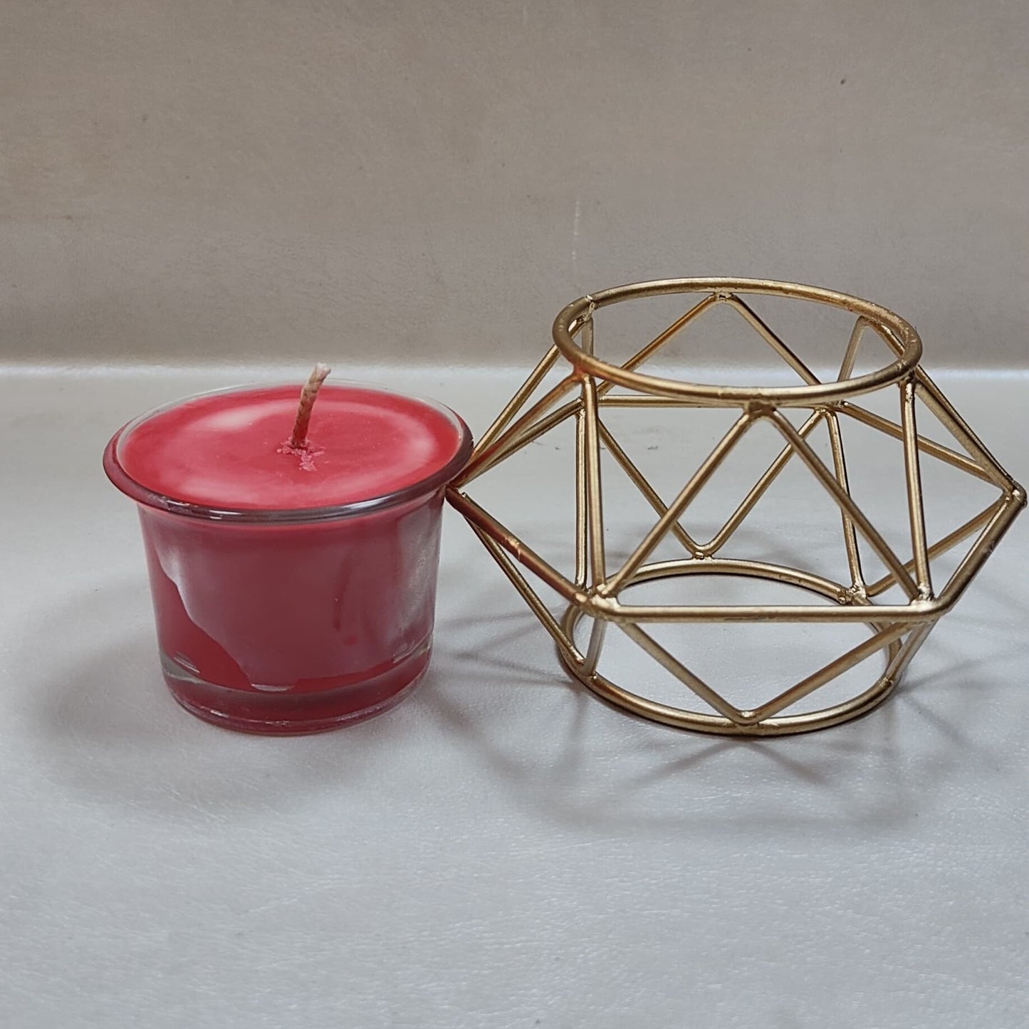 Soy Wax Scented Glass Candle with Metal Geometric Candle Holder in Golden