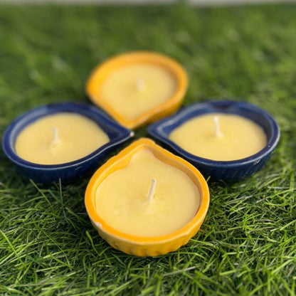 4 Piece Multicolor Ceramic Pure Soy Wax Diya Set – Yellow and Blue 