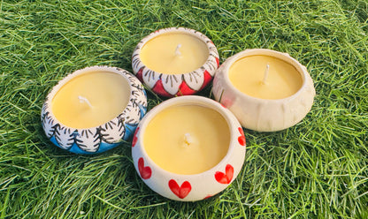 Ceramic Flower Design Hand-Painted Reusable Soy Wax Candle Diya for Decoration