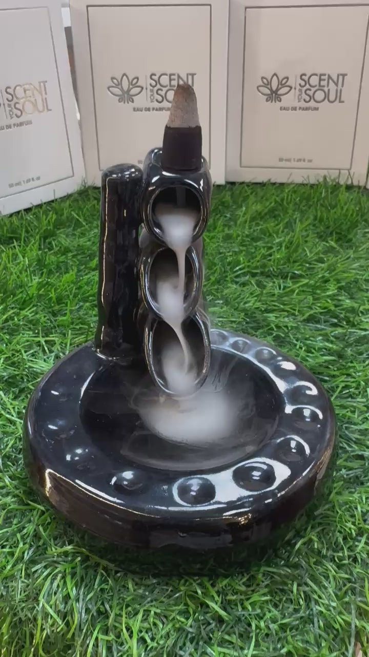 3 Pipe Design Aromatic Backflow Incense Fountain in Black