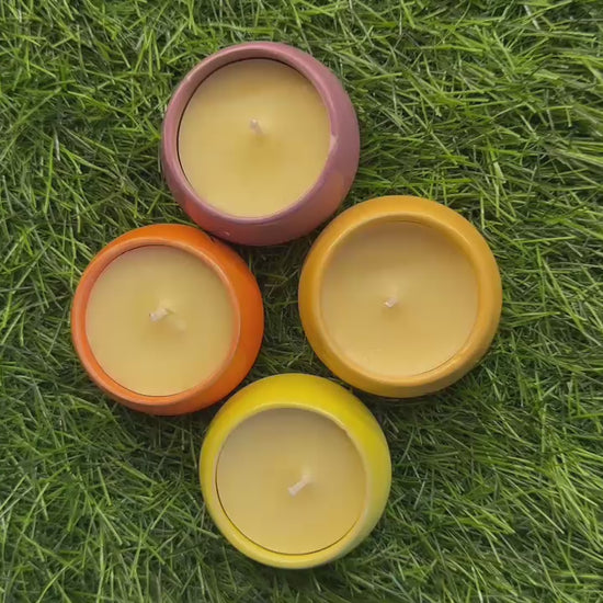 Soy Wax Scented Candle in Ceramic Pot Multicolor Pack of 4