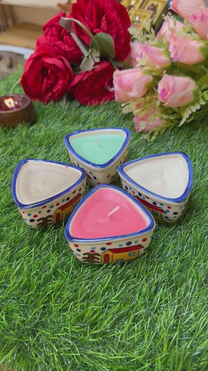 Designer Triangle Shaped Candles in Ceramic Pot - Medium Size